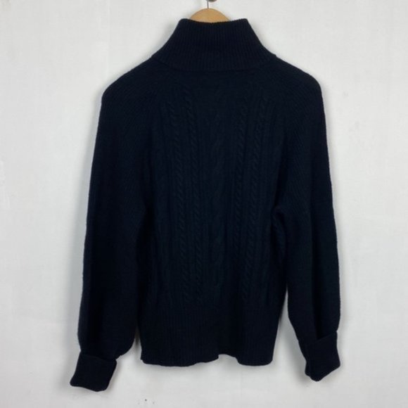 NWT J.Crew M Cardigan Cable Knit Black & Brown Faux Leather Buttons Lamb… - Picture 12 of 12